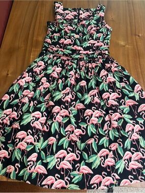 Fluffer Flamingo Dress 50s Rockabilly Swing Pinup Tropical Size Large Full Skirt